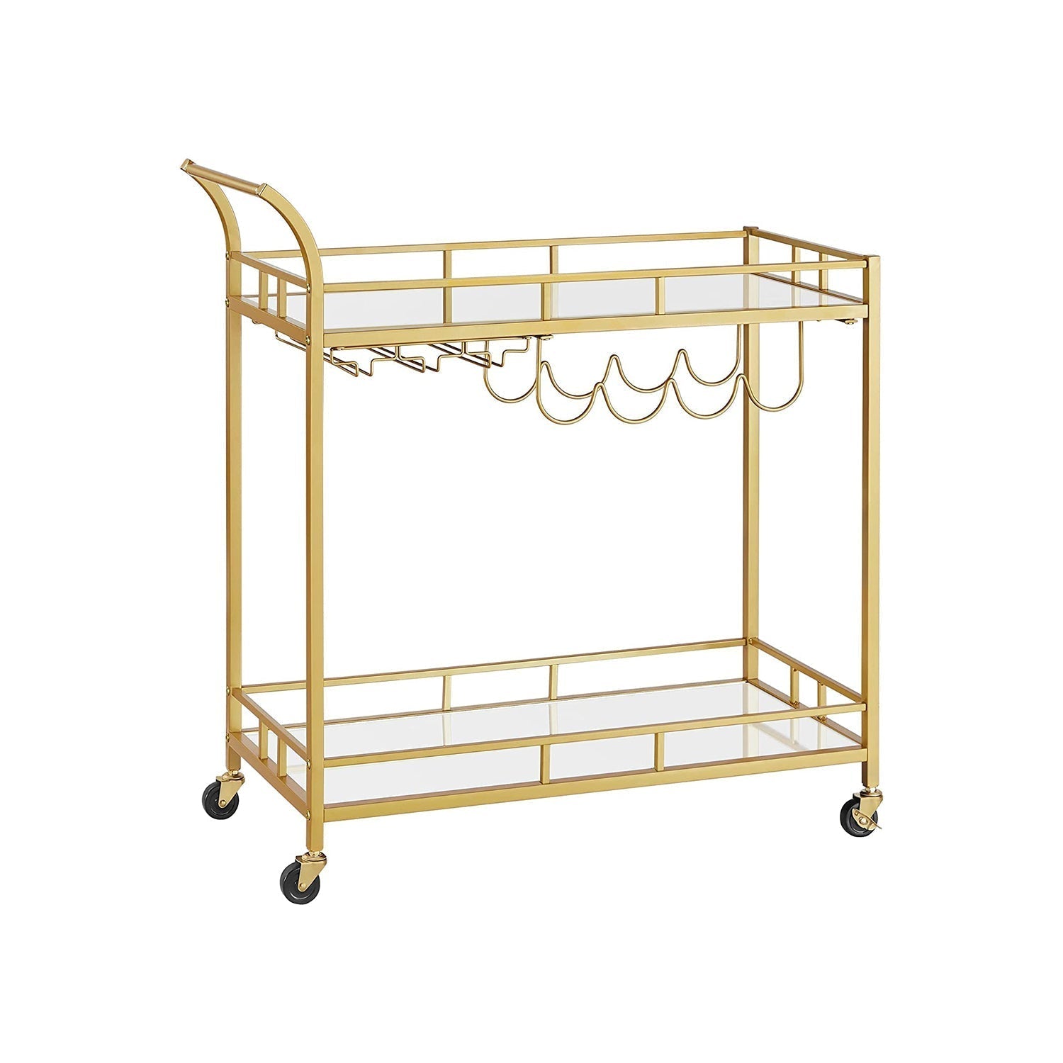 Bar Cart with Mirrored Shelves and Wine Glass Holders