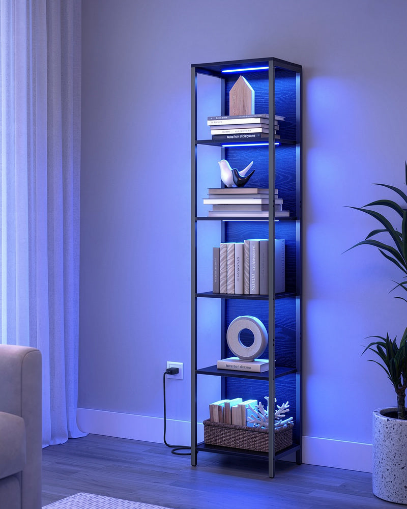 Bookshelf with LED Lighting and Five Tier Shelves