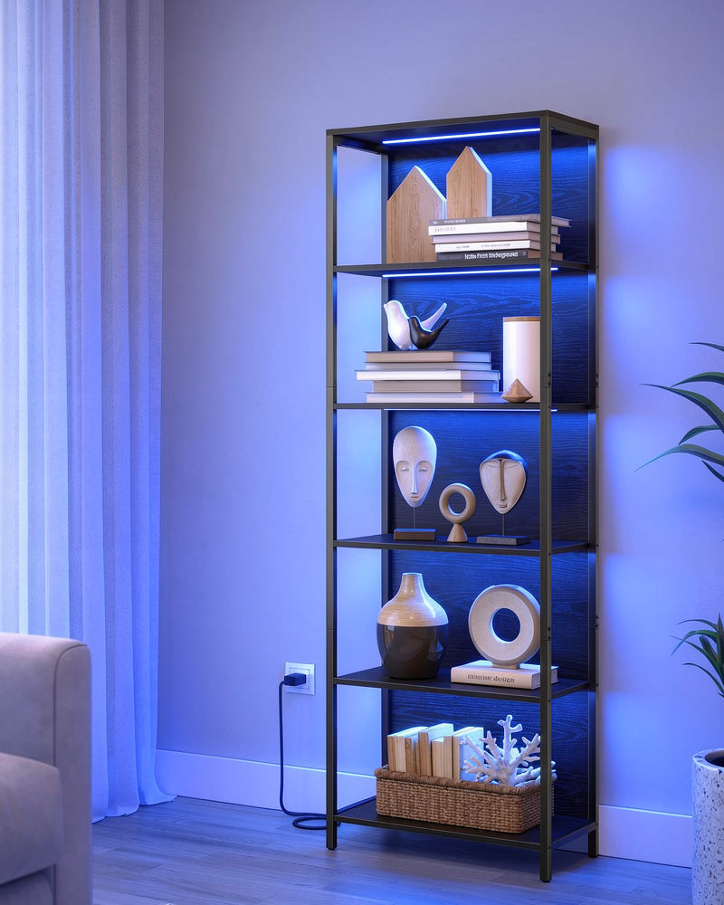 Bookshelf with LED Lighting and Five Tier Shelves