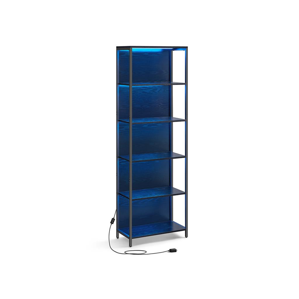Bookshelf with LED Lighting and Five Tier Shelves