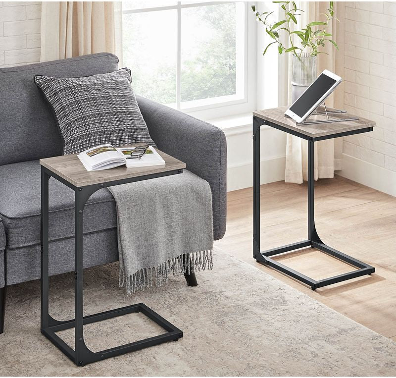 C-Shaped End Table with Steel Frame and Open Base
