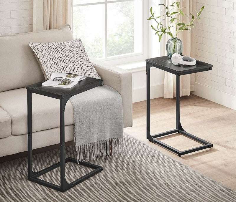 C-Shaped End Table with Steel Frame and Open Base