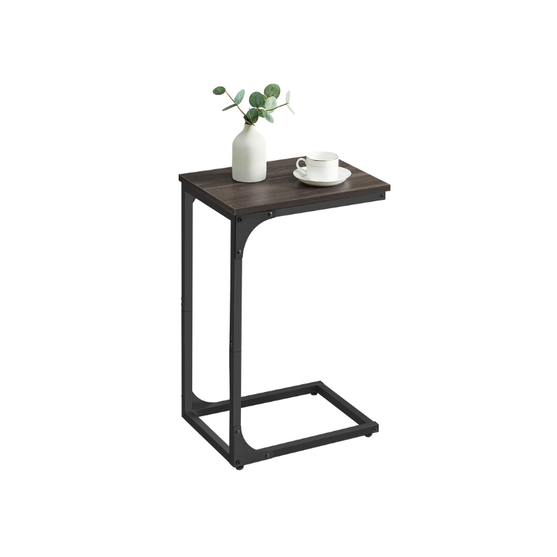 C-Shaped End Table with Steel Frame and Open Base