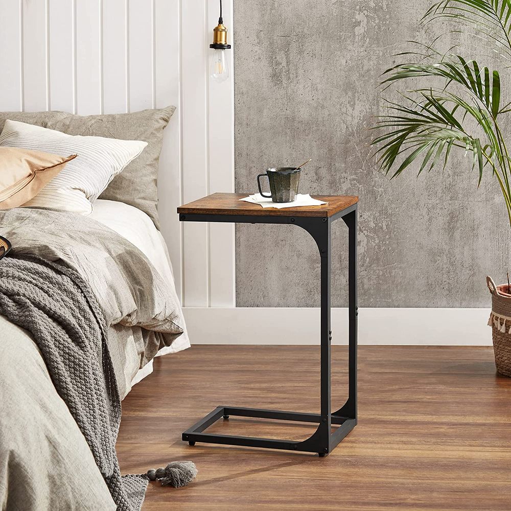 C-Shaped End Table with Steel Frame and Open Base