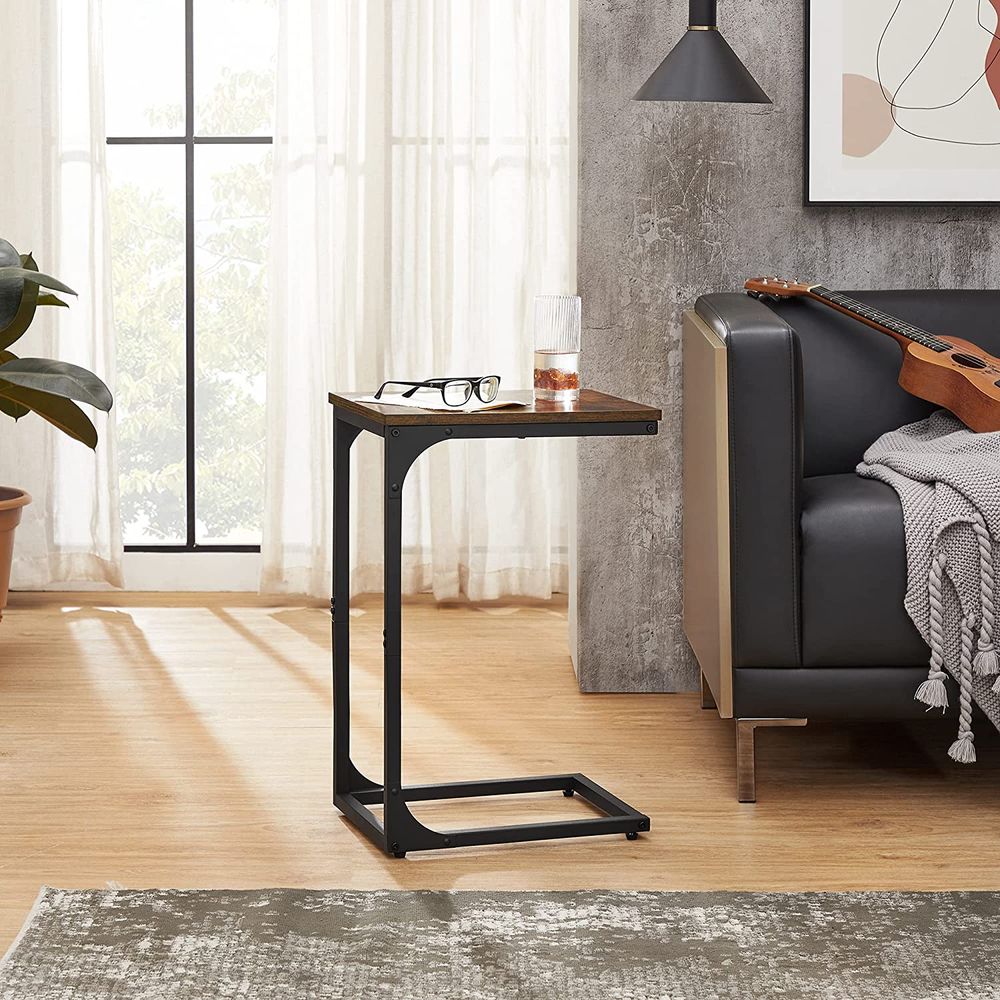 C-Shaped End Table with Steel Frame and Open Base