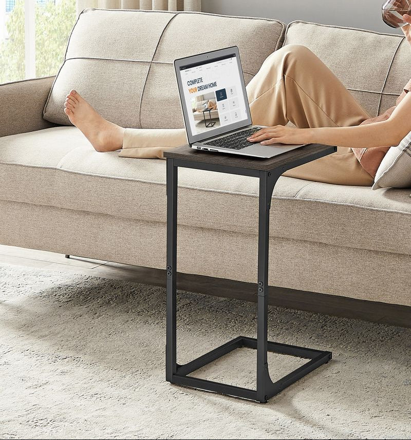 C-Shaped End Table with Steel Frame and Open Base