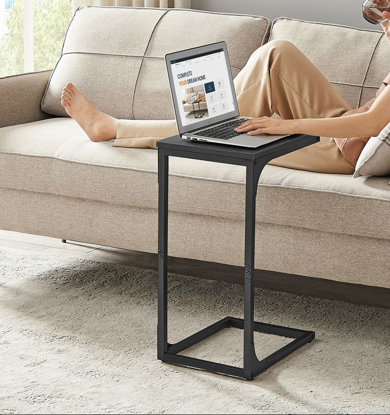 C-Shaped End Table with Steel Frame and Open Base