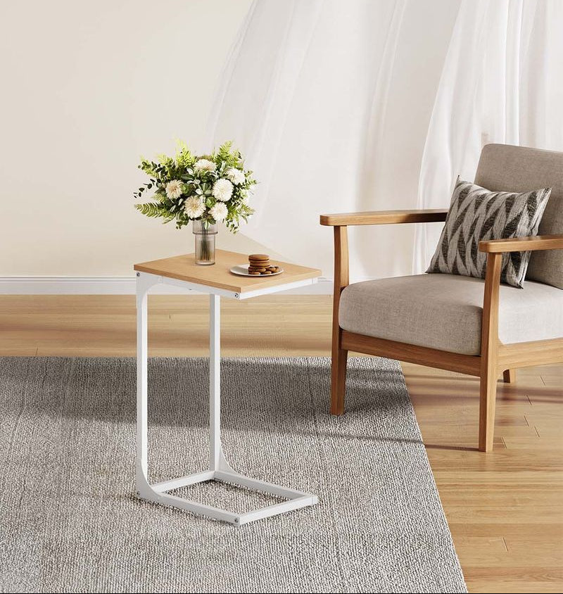 C-Shaped End Table with Steel Frame and Open Base