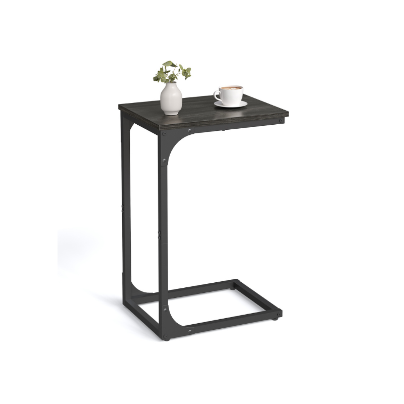 C-Shaped End Table with Steel Frame and Open Base