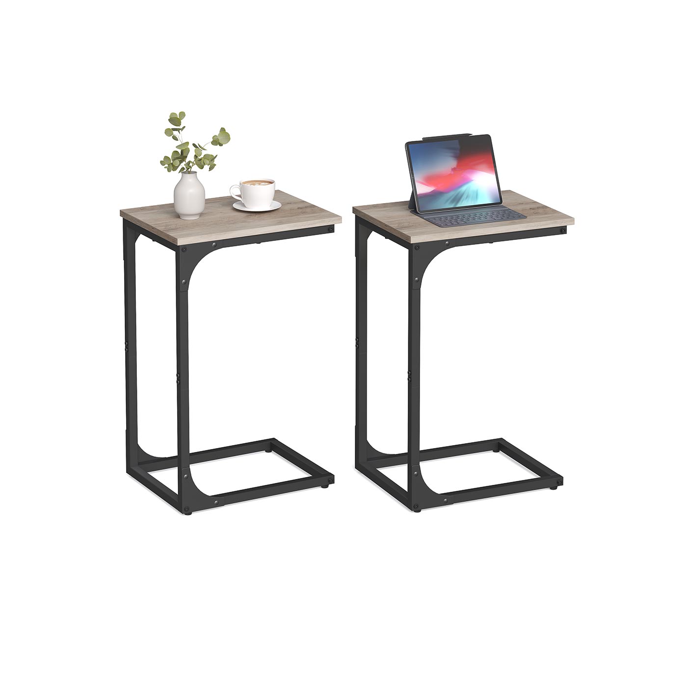 C-Shaped End Table with Steel Frame and Open Base