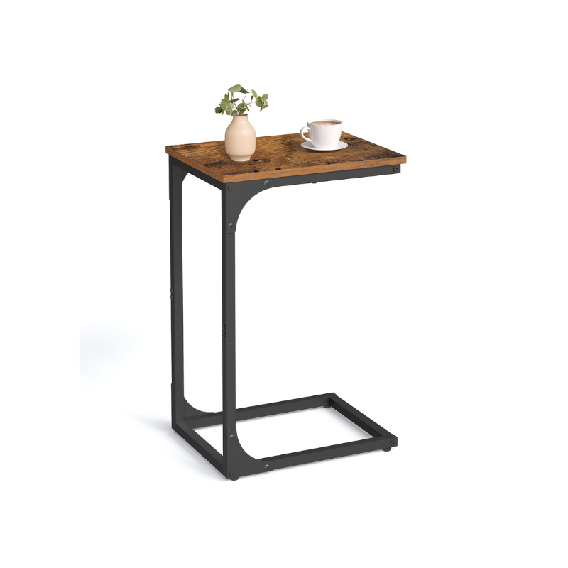 C-Shaped End Table with Steel Frame and Open Base