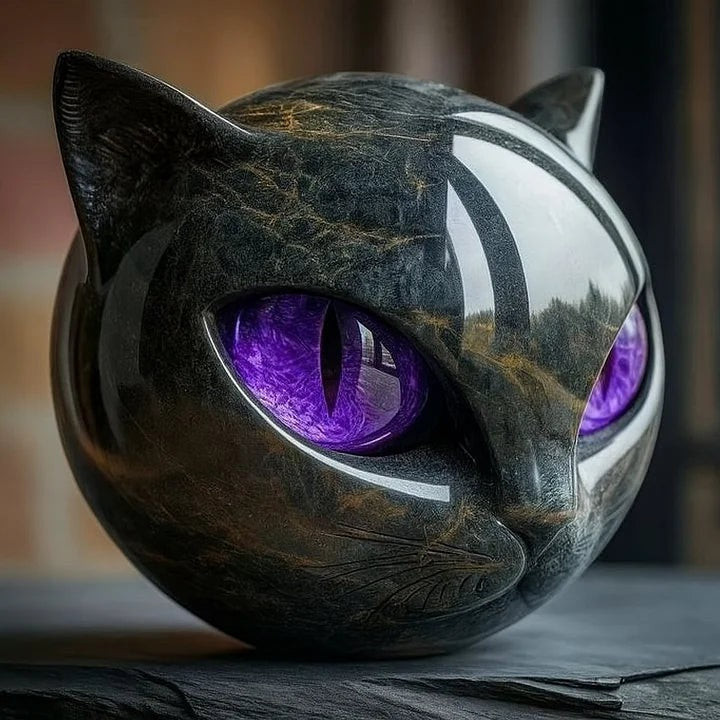 Cat Head Sculpture with Glossy Resin Finish