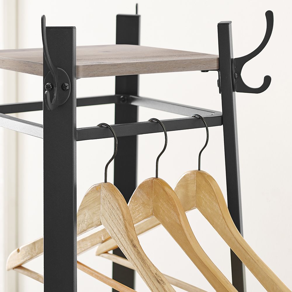 Coat Stand with Storage Shelves and Hanging Hooks