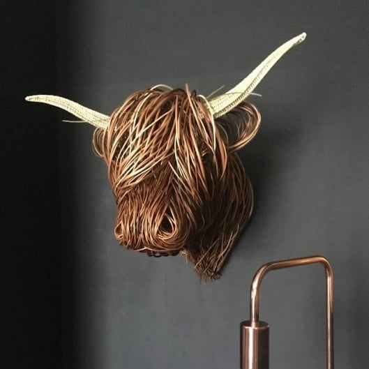 Highland Cow Wall Sculpture with Woven Willow