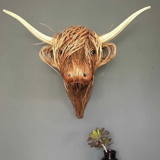 Highland Cow Wall Sculpture with Woven Willow