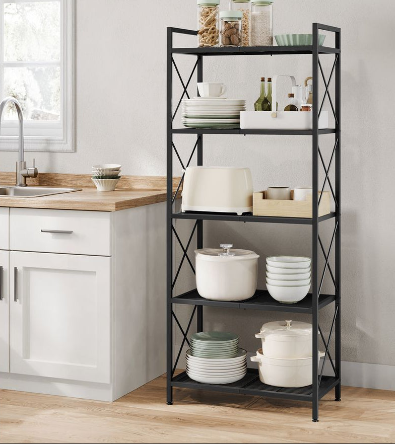 Metal Storage Rack with Open Shelves and Steel Frame