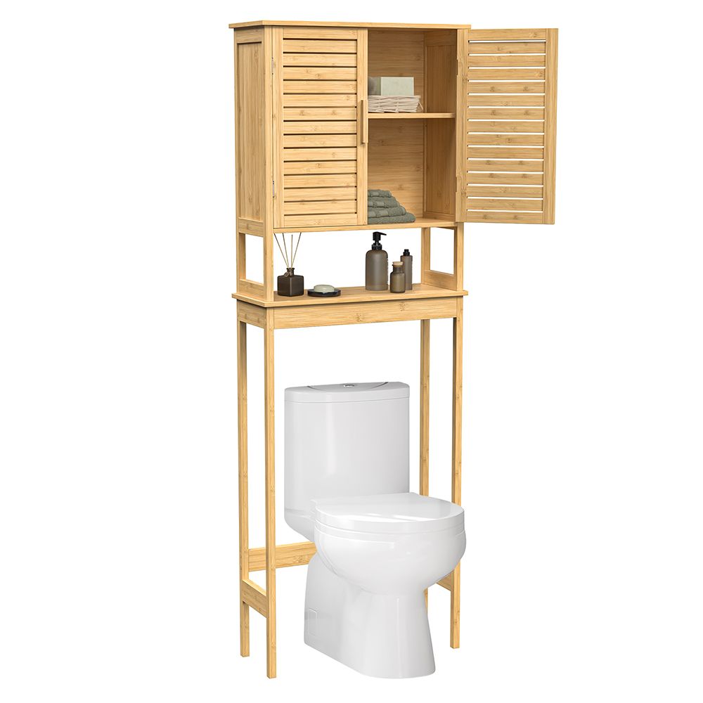 Over the Toilet Storage Cabinet Bamboo Shelves Double Doors