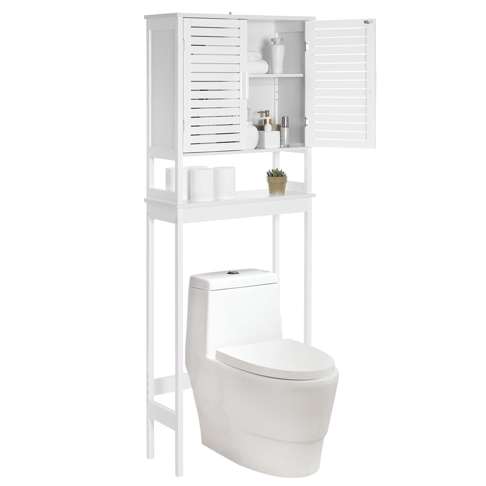 Over the Toilet Storage Cabinet Bamboo Shelves Double Doors