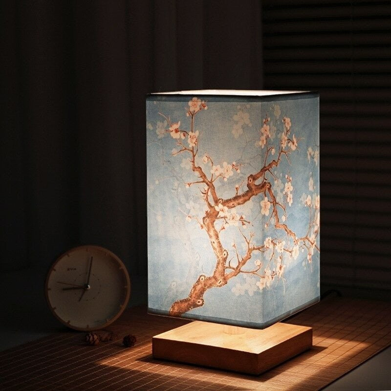 Paper Table Lamp with Wooden Base
