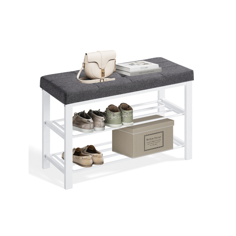 Shoe Bench with Cushioned Seat and Two Tier Shoe Storage