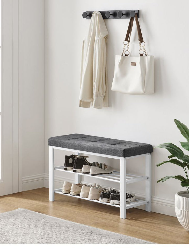 Shoe Bench with Cushioned Seat and Two Tier Shoe Storage