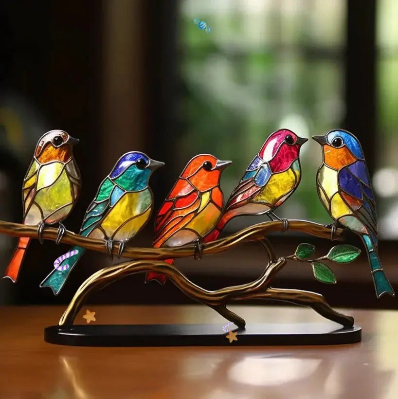 Stained Glass Bird Decoration with Branch Stand
