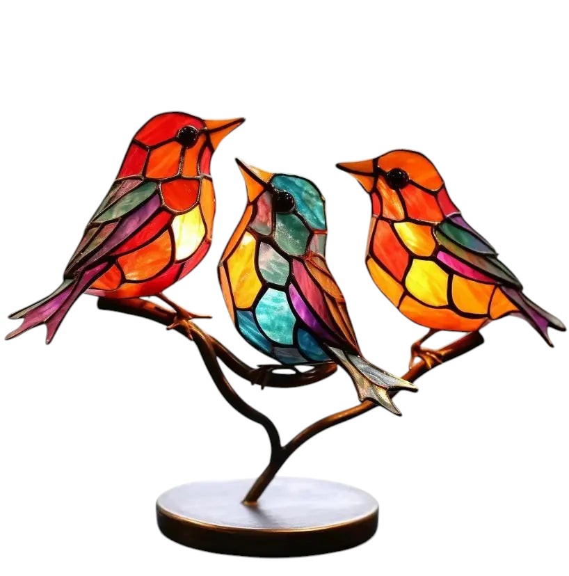 Stained Glass Bird Decoration with Branch Stand