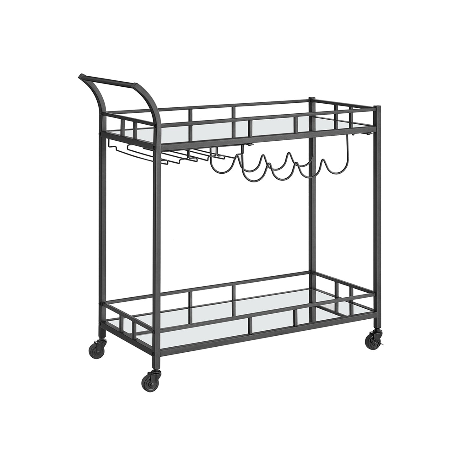 Bar Cart with Mirrored Shelves and Wine Glass Holders
