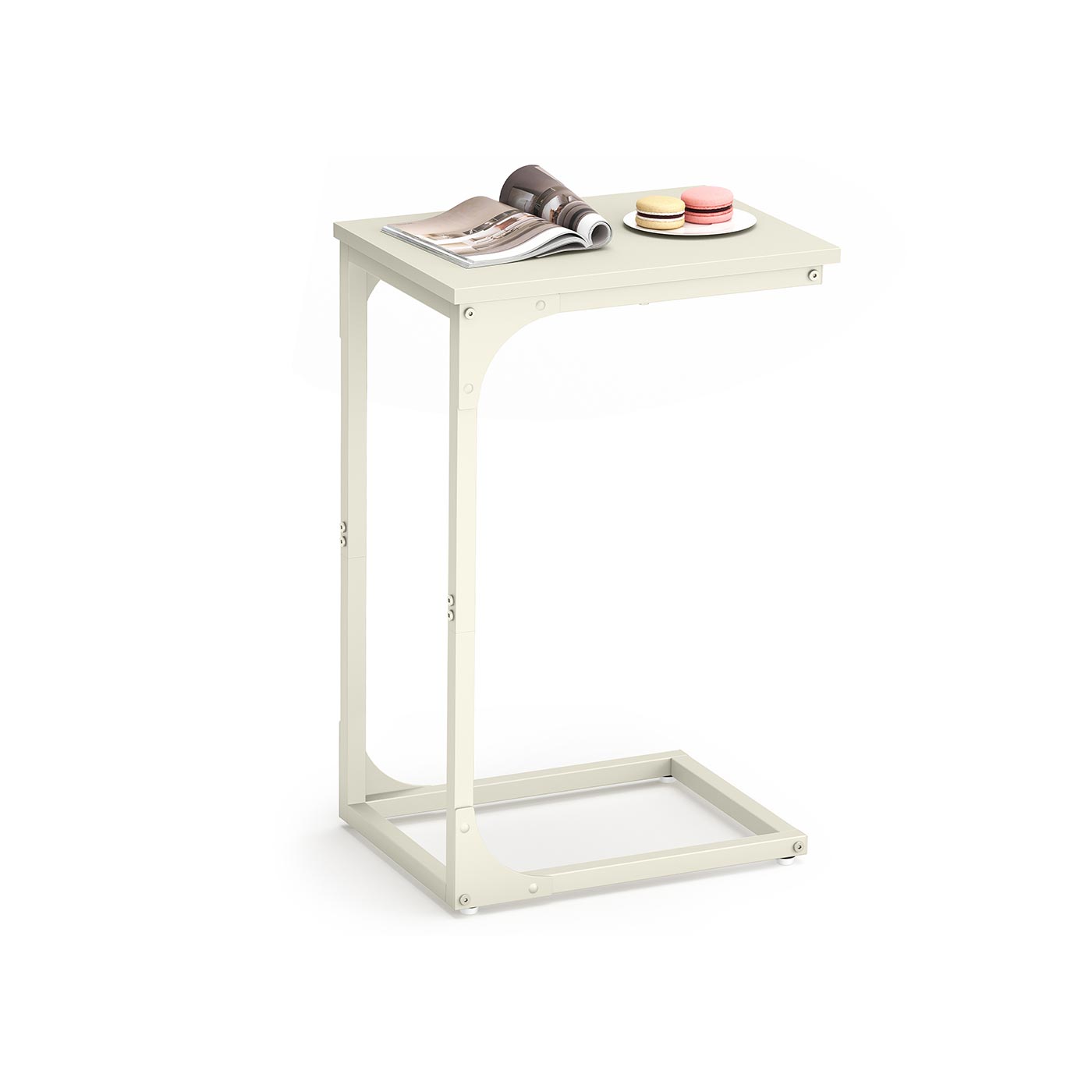 C-Shaped End Table with Steel Frame and Open Base
