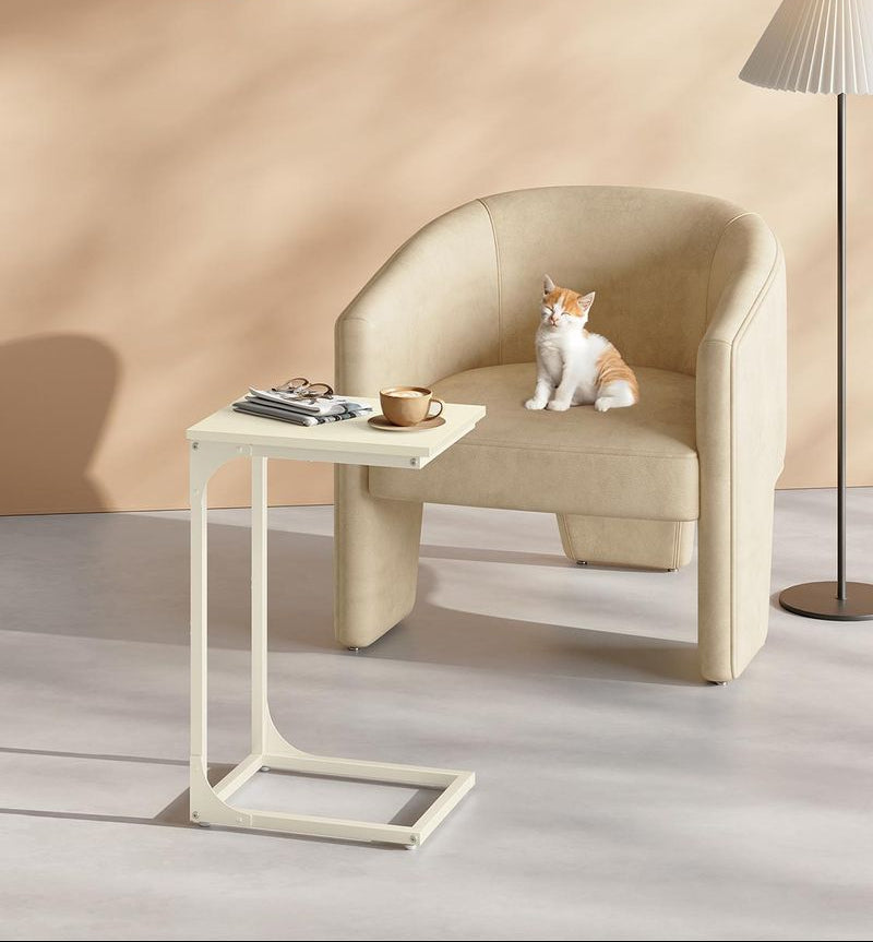 C-Shaped End Table with Steel Frame and Open Base