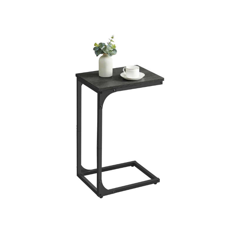 C-Shaped End Table with Steel Frame and Open Base