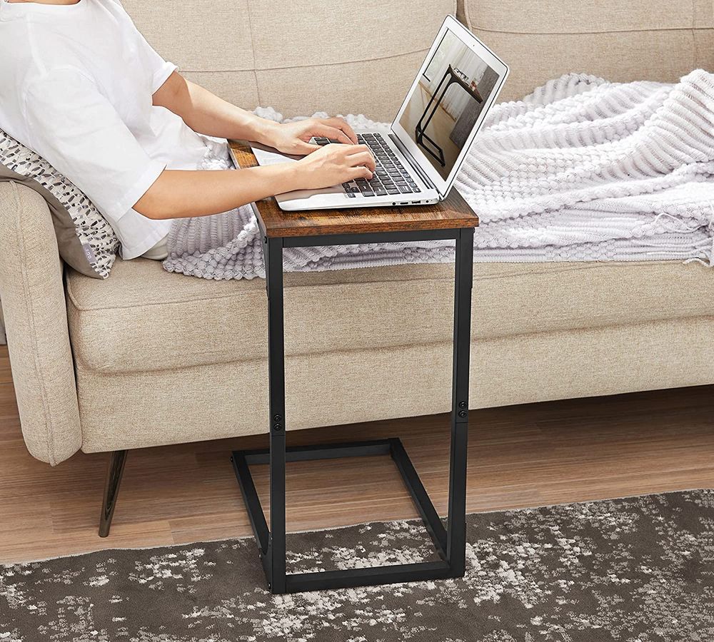 C-Shaped End Table with Steel Frame and Open Base