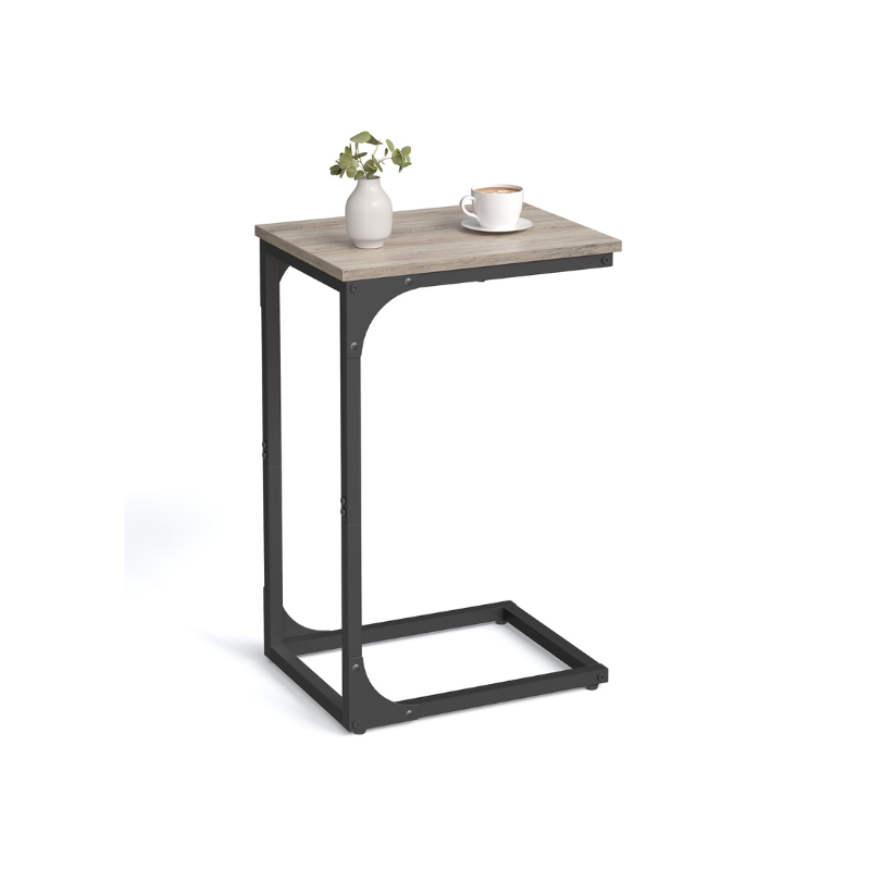C-Shaped End Table with Steel Frame and Open Base