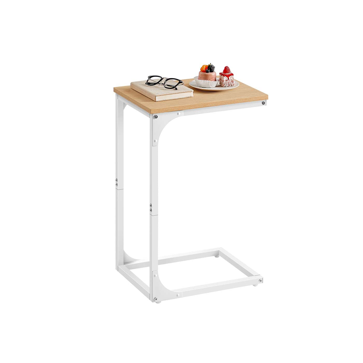 C-Shaped End Table with Steel Frame and Open Base