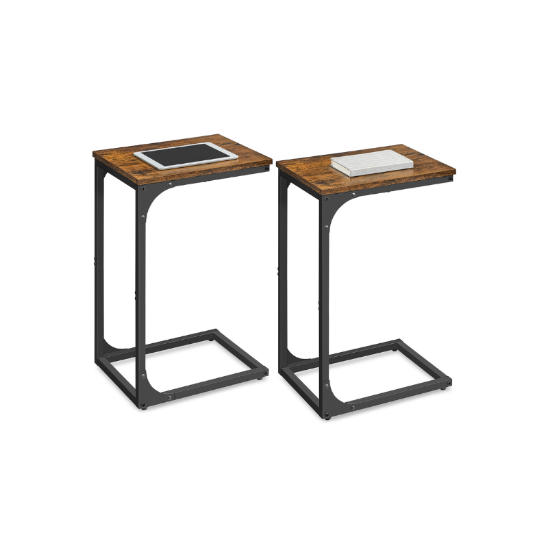 C-Shaped End Table with Steel Frame and Open Base