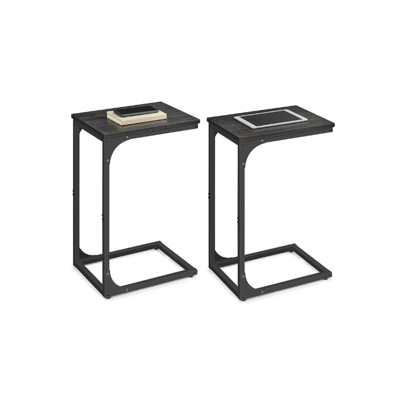 C-Shaped End Table with Steel Frame and Open Base