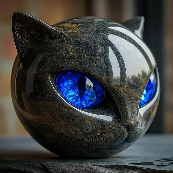 Cat Head Sculpture with Glossy Resin Finish