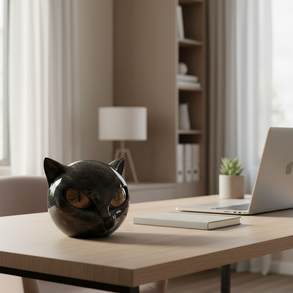 Cat Head Sculpture with Glossy Resin Finish