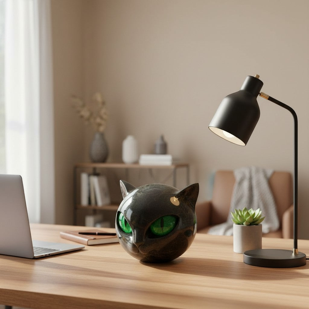 Cat Head Sculpture with Glossy Resin Finish