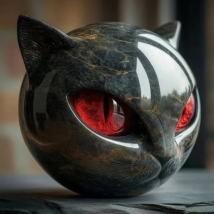 Cat Head Sculpture with Glossy Resin Finish