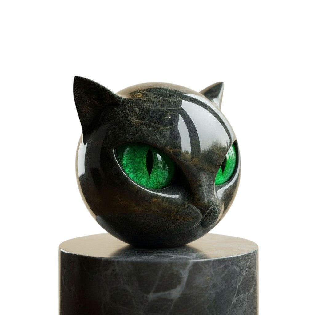 Cat Head Sculpture with Glossy Resin Finish
