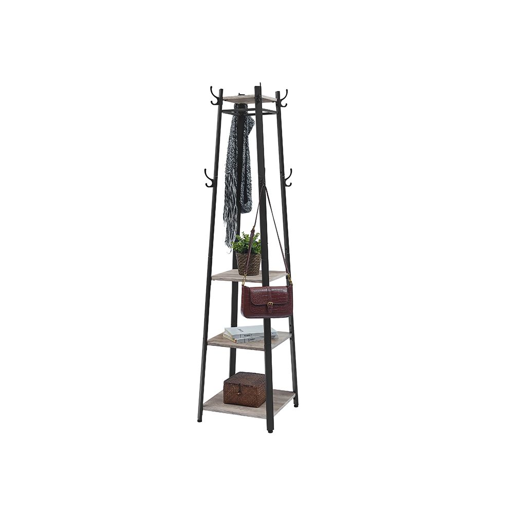 Coat Stand with Storage Shelves and Hanging Hooks