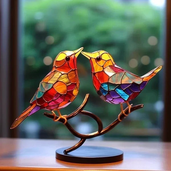 Glass Bird Ornament with Metal Stand