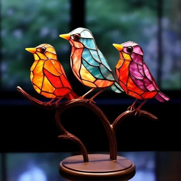 Glass Bird Ornament with Metal Stand