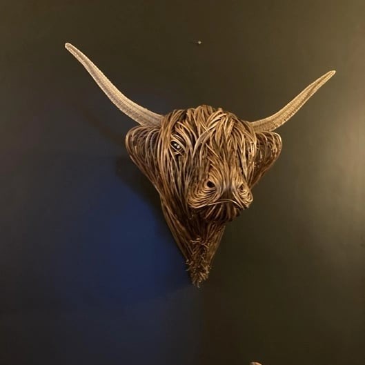 Highland Cow Wall Sculpture with Woven Willow