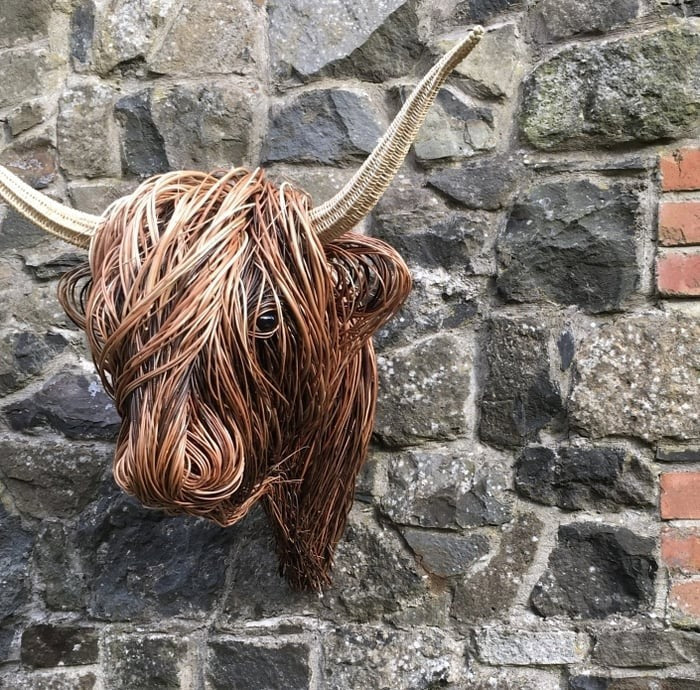Highland Cow Wall Sculpture with Woven Willow