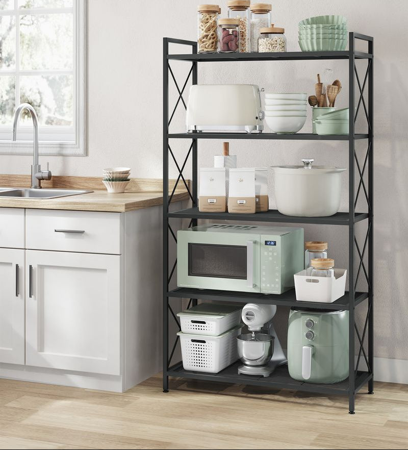 Metal Storage Rack with Open Shelves and Steel Frame