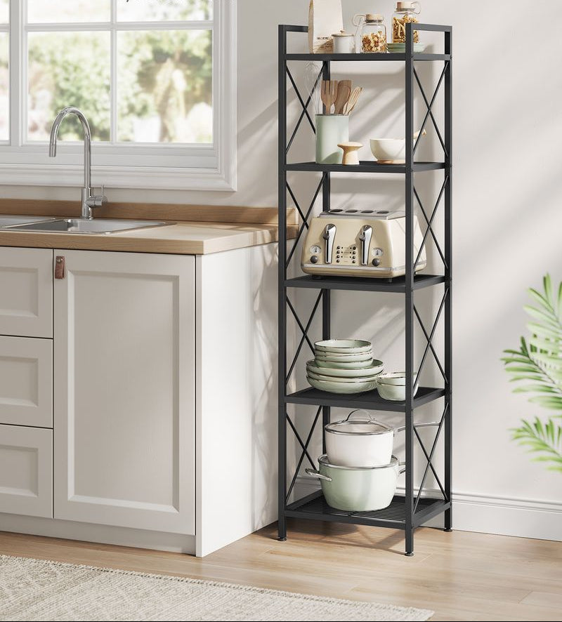 Metal Storage Rack with Open Shelves and Steel Frame
