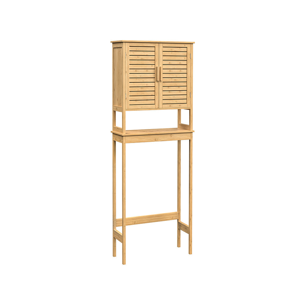 Over the Toilet Storage Cabinet Bamboo Shelves Double Doors