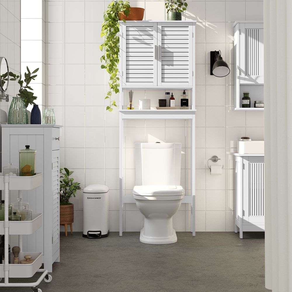 Over the Toilet Storage Cabinet Bamboo Shelves Double Doors
